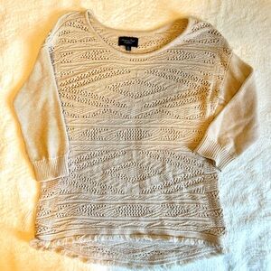 American Eagle Outfitters Oatmeal Knit Sweater with bottom fringe